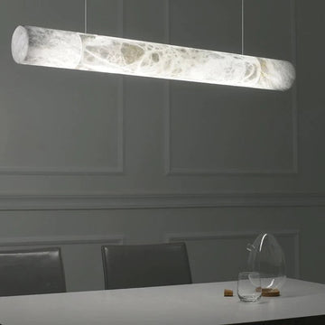 Fanci Avis Alabaster Linear Pendant Light Over Kitchen Island