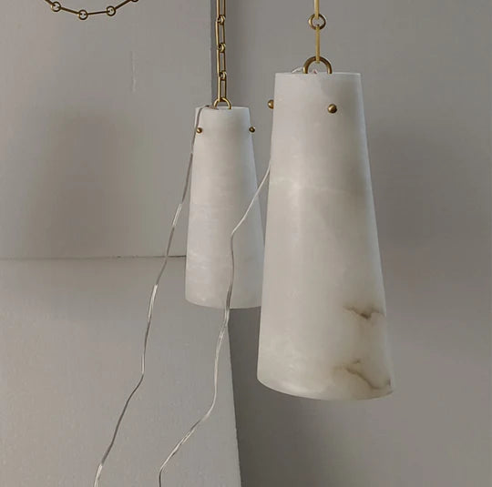 Javad Modern 11 Light Alabaster Pendant Lamp, Brass Chain Chandelier