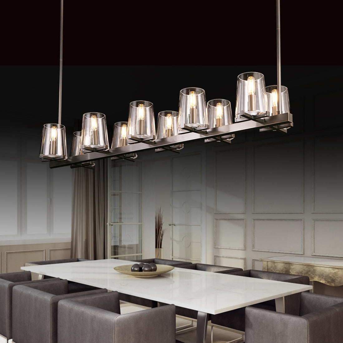 Ronald Modern Linear Glass Dining Room Chandelier Lighting Fixtures