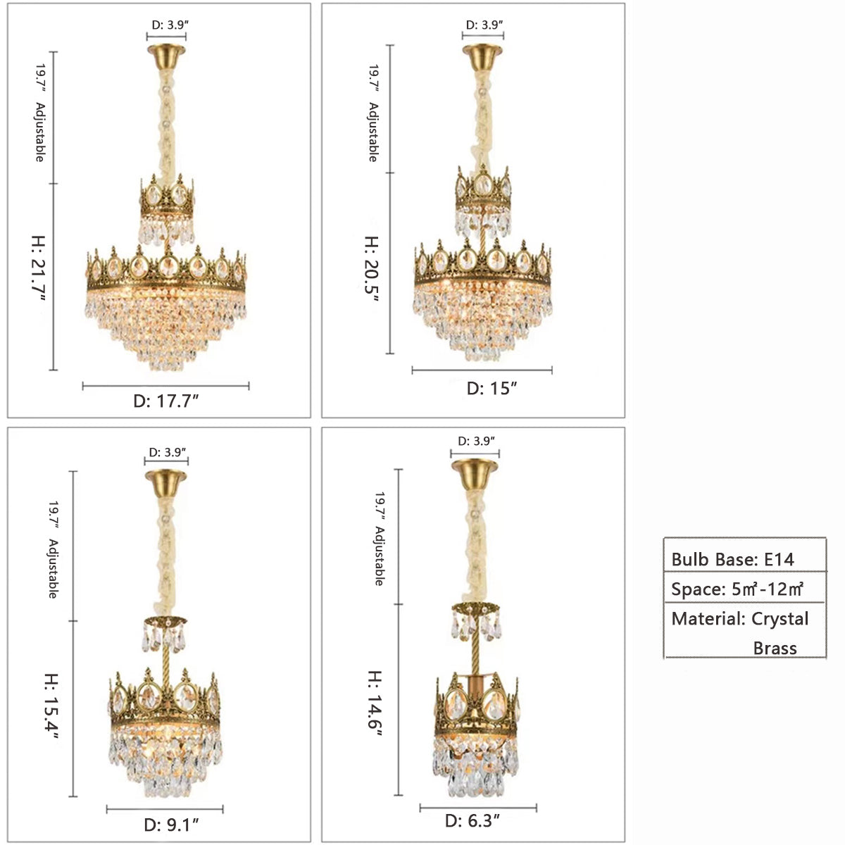 D6.3"*14.6" D9.1"*H15.4" D15.0"*H20.5" D17.7"*H21.7" chandelier,chandeliers,gold,crystal,crown,luxury,girl's bedroom,princess,rococo,pendant,bedside