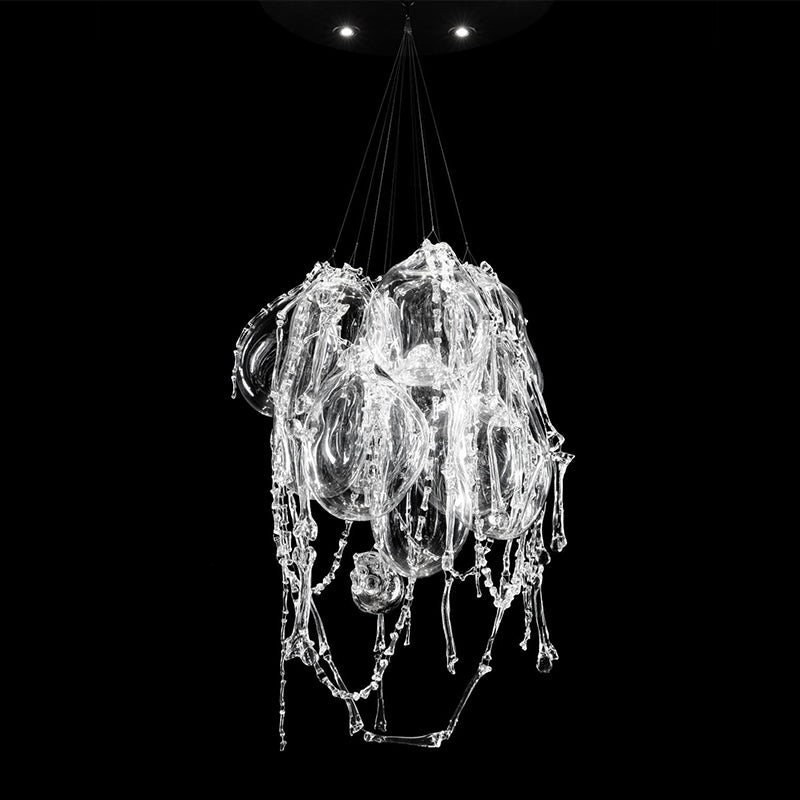 Memento Mori Chandelier,chandelier,chandeliers,glass,clear glass,flush mount,ceiling,living room,avant,post modern,bone