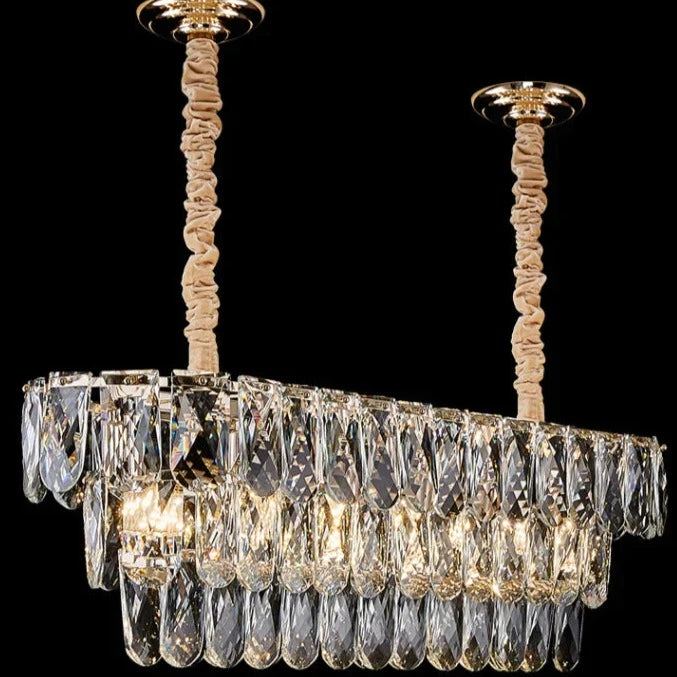 Extra Large Light Luxury Tiered Crystal Rectangle Chandelier for Dining Area