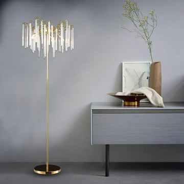 Bianca Long Crystal Modern Standing Lamp Living Room and Kitchen