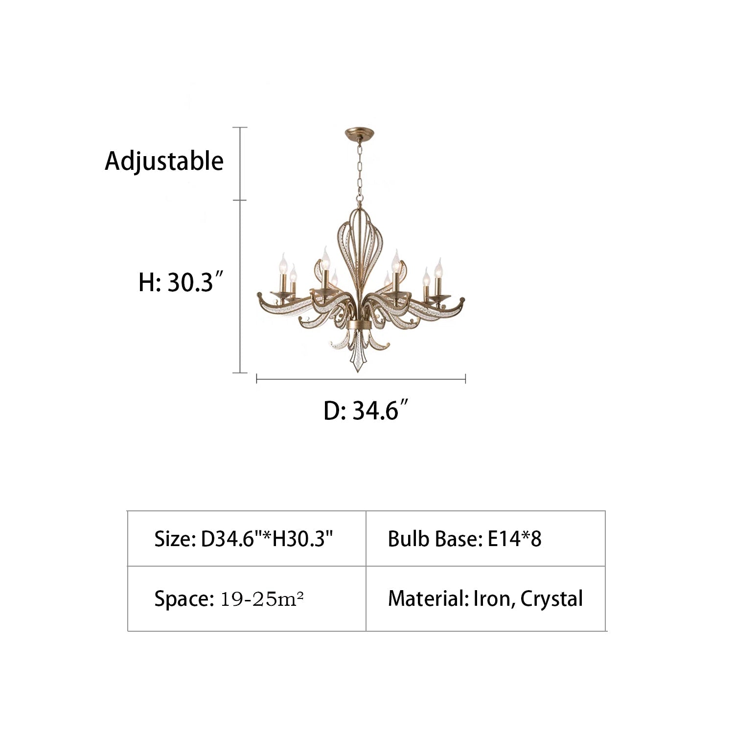 D34.6"*H30.3" chandelier,chandeliers,crystal chandelier,home depot chandeliers,candle,silver,vintage style,dining room light fixtures,chandelier light,iron