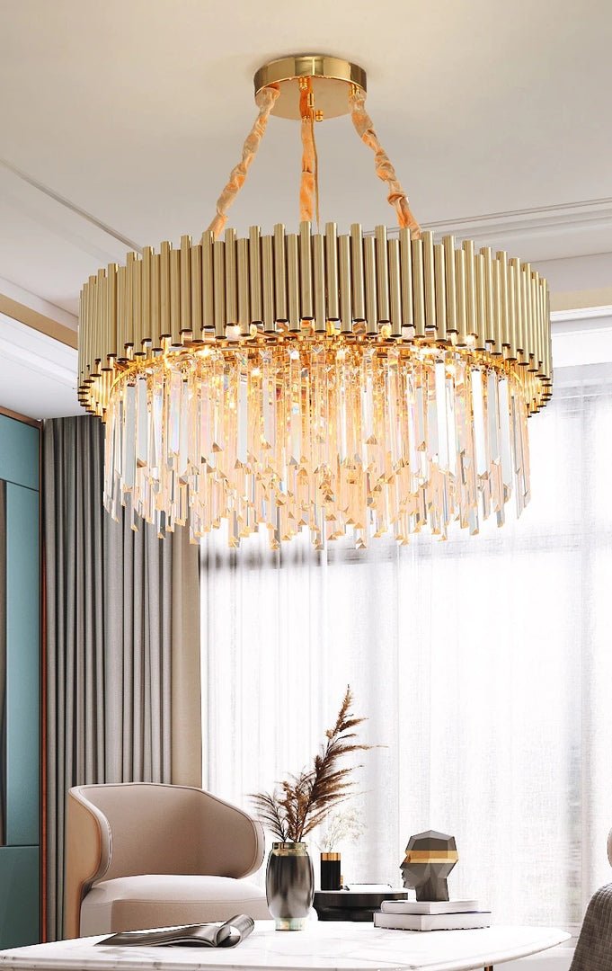 fancilighting Gold round crystal ceiling chandelier for living room, dining room, bedroom