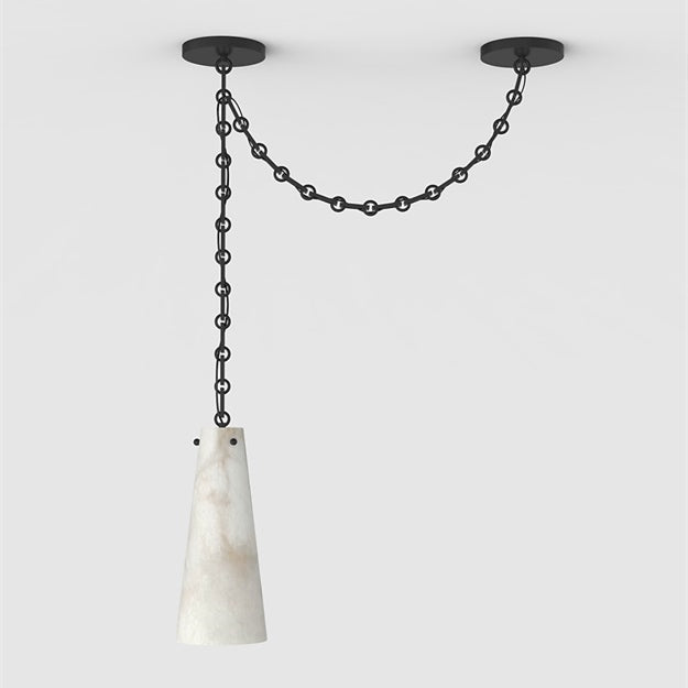 Javad Modern 1 Light Alabaster Pendant Lamp, Brass Chain Chandelier