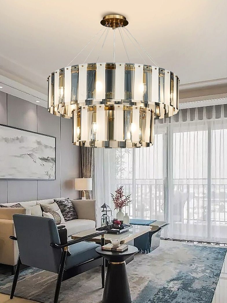 fancilighting Double frosted glass suspension luminaire modern Round chandelier B / Dia31.5*23.6" / warm Light (3000K)