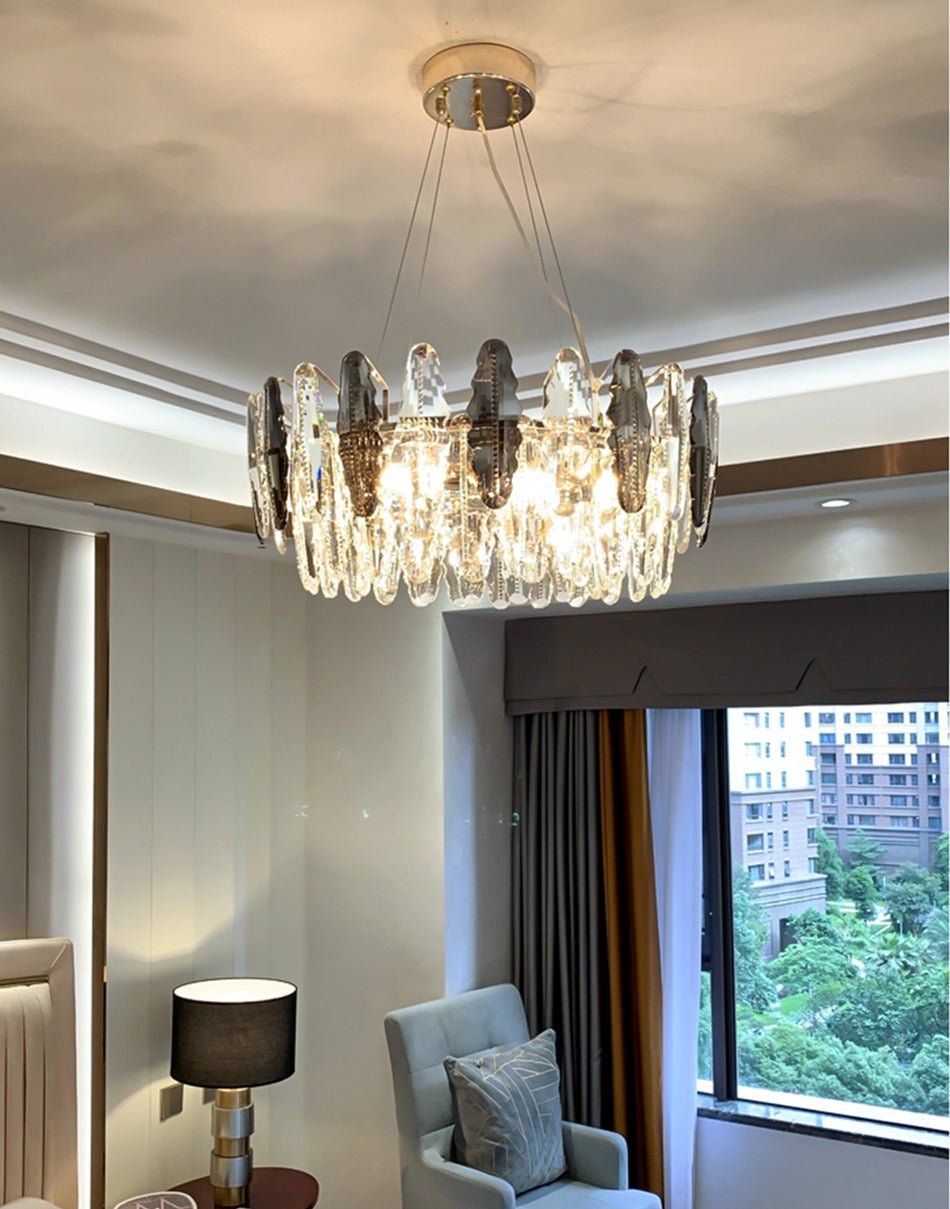 fancilighting Round Gold Crystal Shine Chandelier For Living Room, Kitchen Dia31.5*H9.8" / Warm White / Dimmable