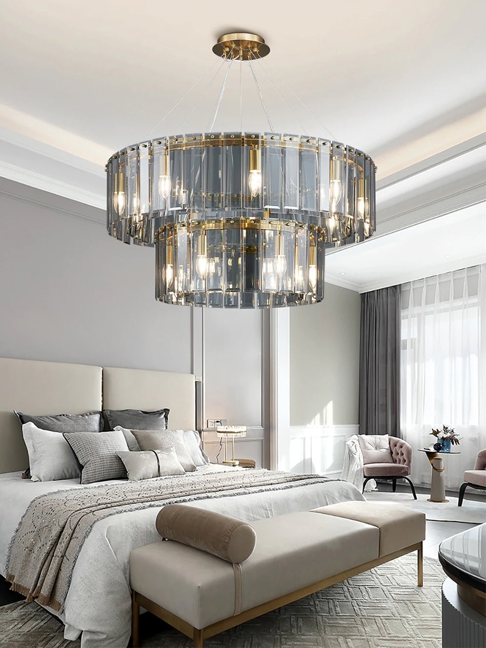 fancilighting Double frosted glass suspension luminaire modern Round chandelier C / Dia31.5*23.6" / warm Light (3000K)