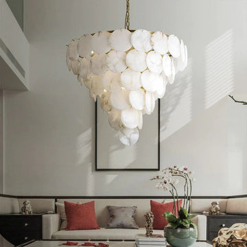 kaleena Alabaster Multi-Tiered Round Chandelier For Living Room, Upscale Chandelier Lighting