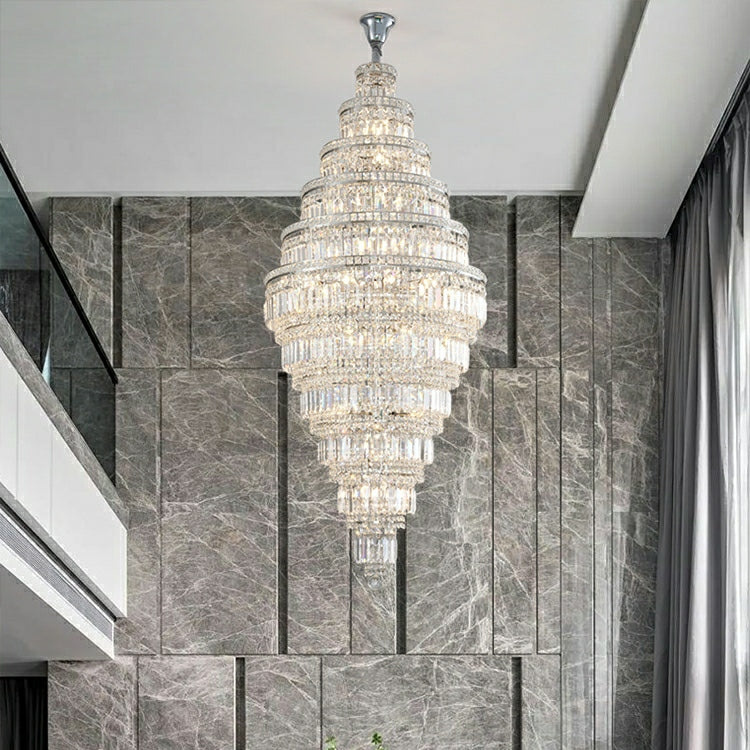 Chrome Huge D41.3"*H98.4"/ 54 Lights Crystal Chandelier for Foyer Staircase Living Room Entrance Ceiling Light Fixture In Silver