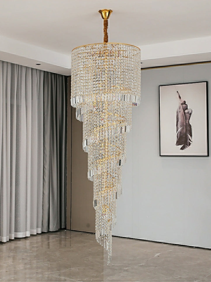 Elegant Foyer Hall Chandelier Long Crystal Ceiling Light Fixture For Living Room Entryway Staircase