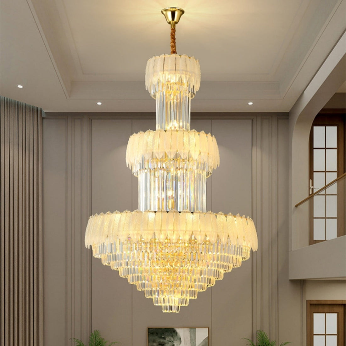 Extra Large Crystal Feather Style Chandelier For Luxury Wedding Hotel Foyer Staircase Ceiling Lighting Fixture For Living Room