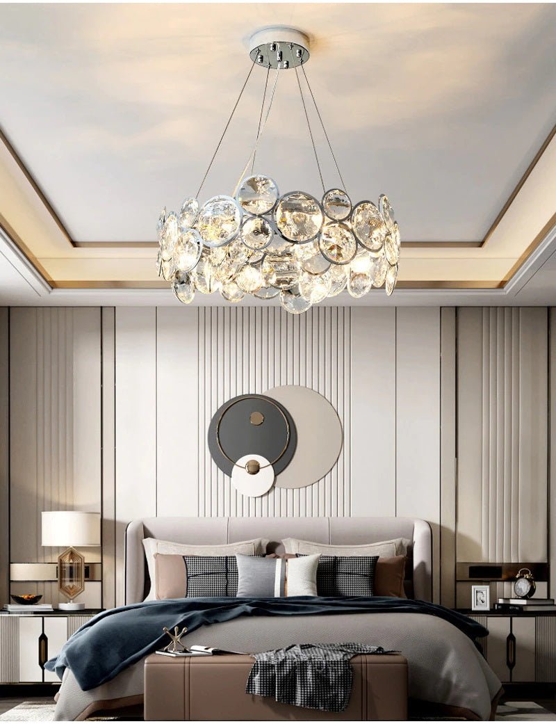 fancilighting Chrome round crystal light for living room, bedroom, dining room 22'' / Warm Light