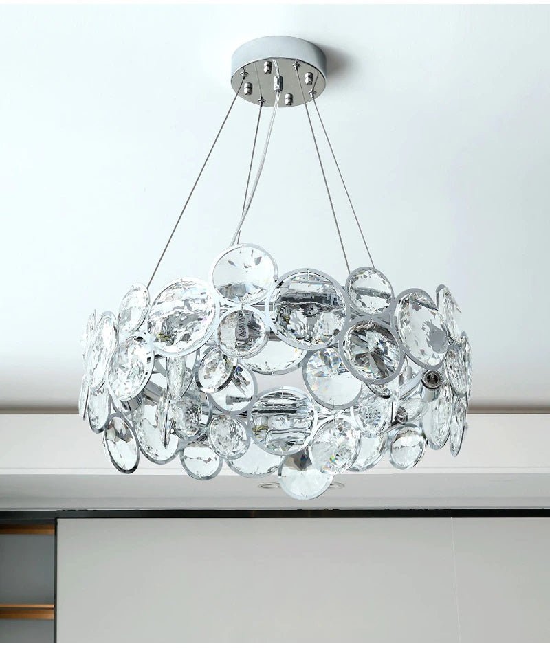 fancilighting Chrome round crystal light for living room, bedroom, dining room 22'' / Warm Light