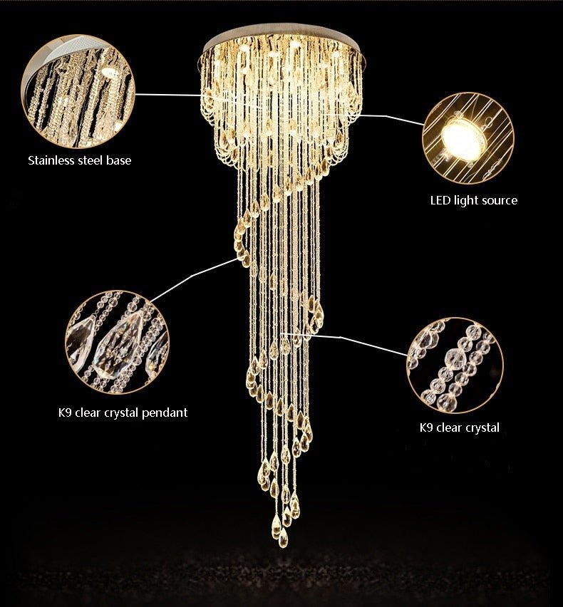 fancilighting Double Spiral Staircase Crystal Chandelier for Loft, Restaurant, Hotel, Hall, Stairwell image | luxury furniture