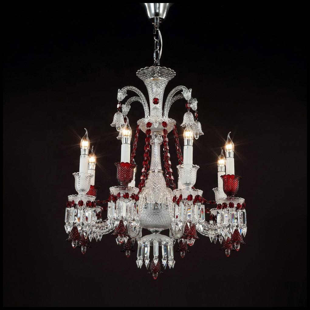 Red Crystal Classic Chandelier 8 Lights For Living Room - Ineffable Lighting