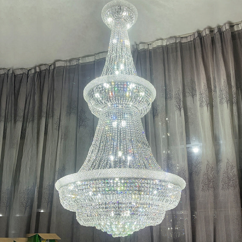 Silver/ Chrome Extra Length Customization D47.2"*H98.4"/ 48 Lights Luxurious Crystal Chandelier Foyer Entryway Long Ceiling Lighting Fixture For Hotel Lobby Hallway Staircase
