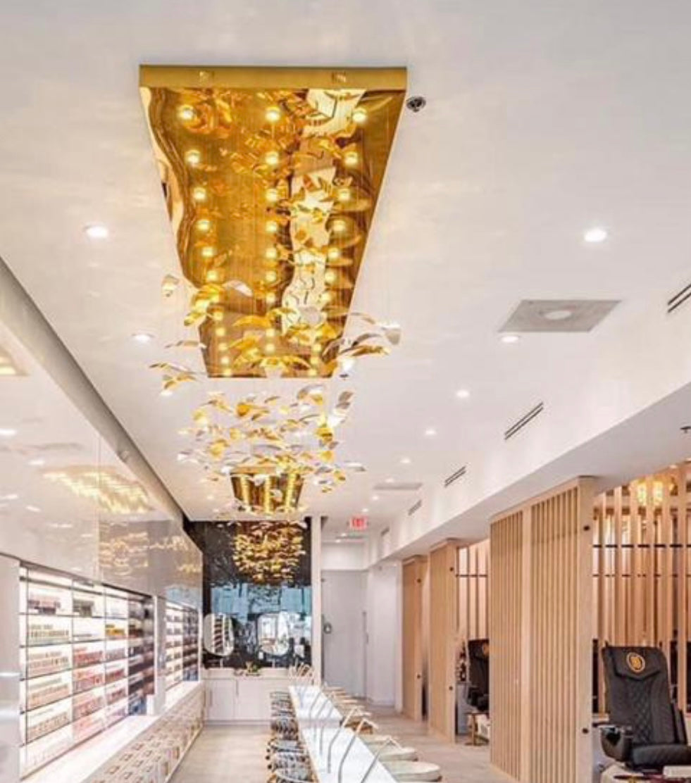 Customized Luxury Leaf Crystal Chandelier For Hotel/Nail Salon
