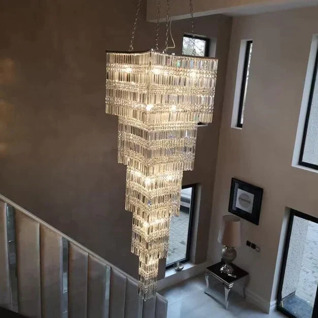 Extra Large Foyer Vertical Fabulous Layers Crystal Chandelier Chrome Ceiling Lighting Fixture For Staircase Entryway Decor