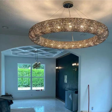 Donut Modern Round Crystal Chandelier, Art Deco Modern Chandelier for Living Room